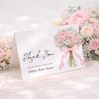 Baby in Bloom Pink Bow Baby Baby Shower Thank You Dankeskarte