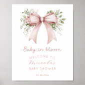 Baby in Bloom Pink Bow Baby Dusche Empfang Poster (Vorne)
