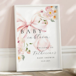 Baby in Bloom Pink Bow Baby Dusche Empfang Poster