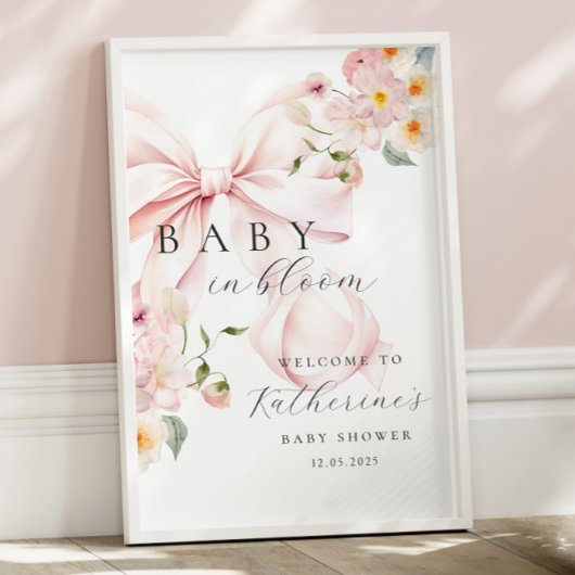 Baby in Bloom Pink Bow Baby Dusche Empfang Poster