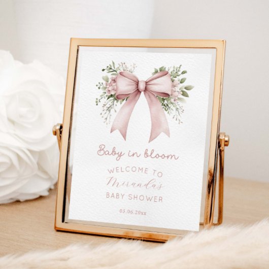 Baby in Bloom Pink Bow Baby Dusche Empfang Poster
