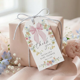 Baby in Bloom Pink Bow Baby Shower Geschenkanhänger