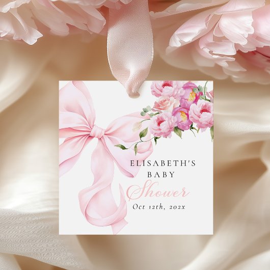 Baby in Bloom Pink Bow Baby Shower Geschenkanhänger