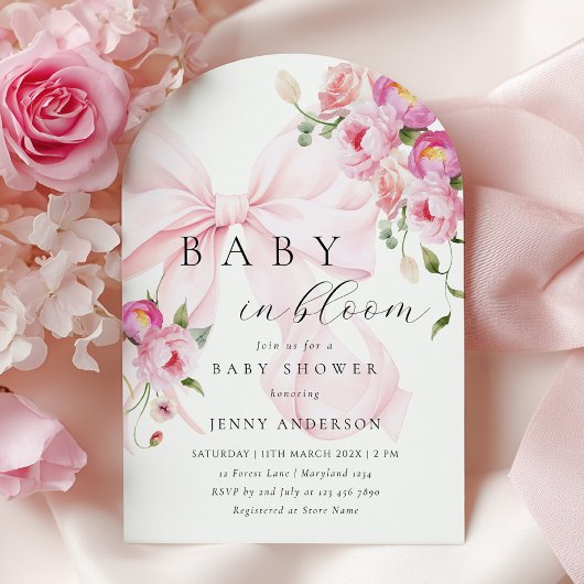 Baby In Bloom Pink Bow Baby Shower Invitation Einladung