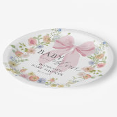 Baby in Bloom Pink Bow Baby Shower Pappteller (Schrägansicht)