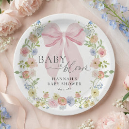 Baby in Bloom Pink Bow Baby Shower Pappteller