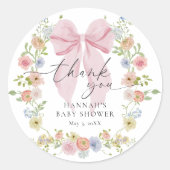 Baby in Bloom Pink Bow Baby Shower Runder Aufkleber (Vorderseite)