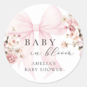 Baby In Bloom Pink Bow Baby Shower Sticker (Vorderseite)