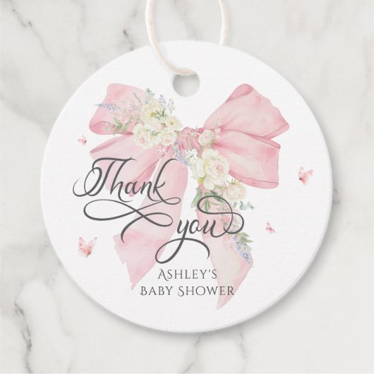Baby in Bloom Pink Bow Babydusche Danke Geschenkanhänger (Vorderseite)