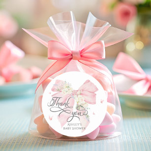 Baby in Bloom Pink Bow Babydusche Danke Runder Aufkleber