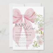 Baby in Bloom Pink Bow Babydusche Einladung (Vorderseite)