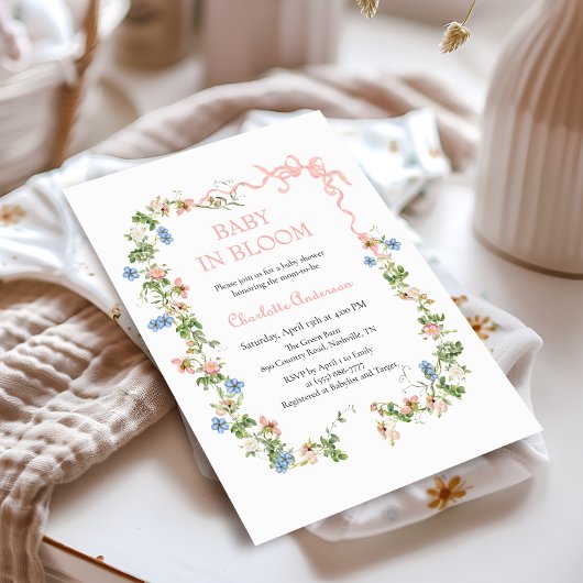Baby in Bloom Pink Bow Babydusche Einladung