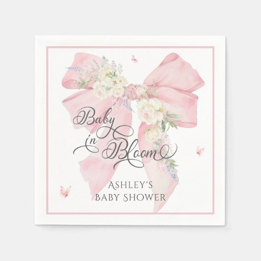 Baby in Bloom Pink Bow Bläschen Baby Dusche Serviette (Vorderseite)