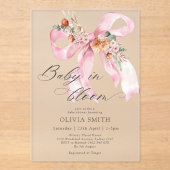 Baby in Bloom Pink Bow Bloral Baby Dusche Acryleinladungen (Vorderseite)
