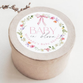 Baby in Bloom Pink Bow Blumendusche Baby Runder Aufkleber