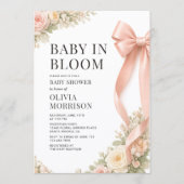 Baby In Bloom Pink Bow Coquette Baby Shower Einladung (Vorderseite)
