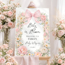 Baby in Bloom Pink Bow Floral Baby Shower Welcome