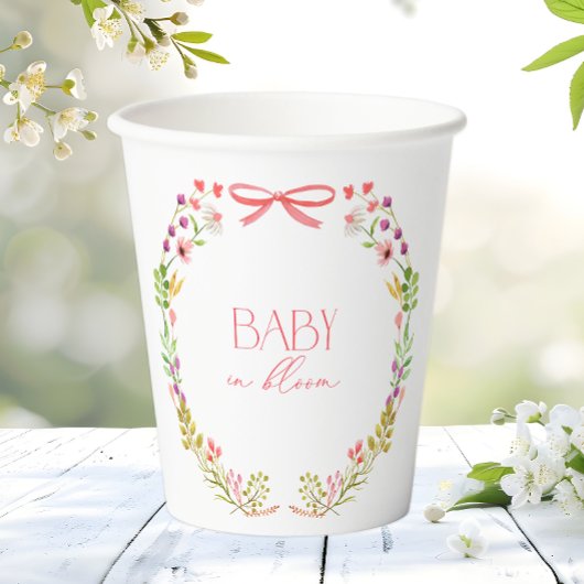 Baby in Bloom Pink Bow Floral Garden Baby Shower Pappbecher