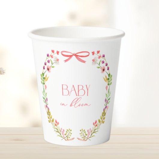 Baby in Bloom Pink Bow Floral Garden Baby Shower Pappbecher
