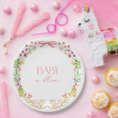 Baby in Bloom Pink Bow Floral Garden Baby Shower Pappteller (Party)