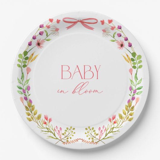 Baby in Bloom Pink Bow Floral Garden Baby Shower Pappteller (Vorderseite)
