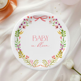 Baby in Bloom Pink Bow Floral Garden Baby Shower Pappteller
