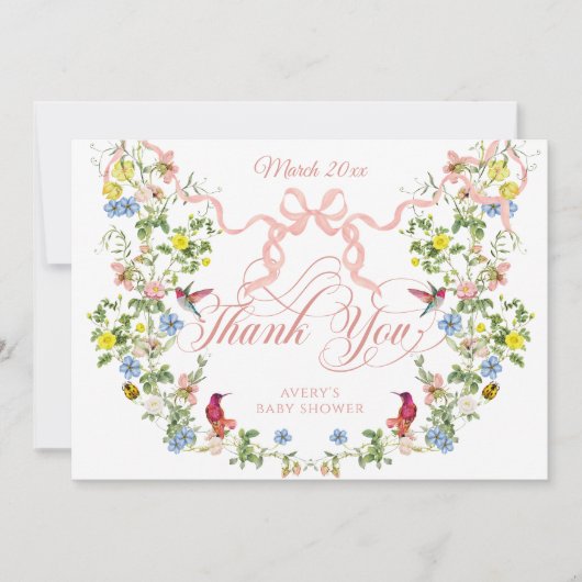 Baby in Bloom Pink Bow Floral Girl Babydusche Dankeskarte (Vorderseite)