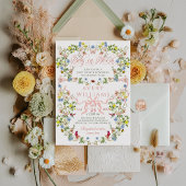 Baby in Bloom Pink Bow Floral Girl Babydusche Einladung