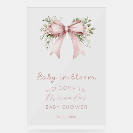 Baby in Bloom Pink Bow Girl Babydusche Acrylschild (Vorderseite)
