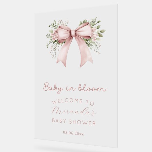 Baby in Bloom Pink Bow Girl Babydusche Acrylschild (Winkel)