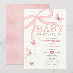 Baby in Bloom Pink Bow Girl Babydusche Einladung