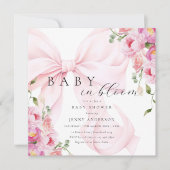 Baby in Bloom Pink Bow Kinderdusche Einladung (Vorderseite)