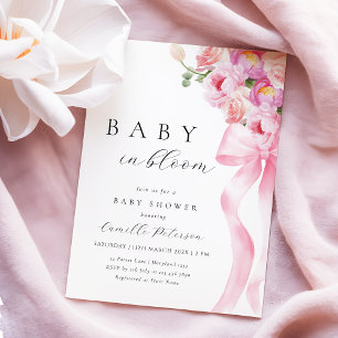 Baby in Bloom Pink Bow Kinderdusche Einladung