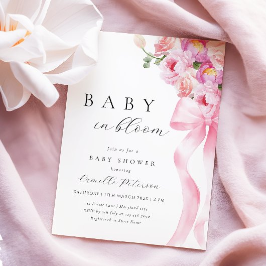 Baby in Bloom Pink Bow Kinderdusche Einladung