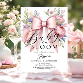 Baby in Bloom Pink Bow Kinderdusche Einladung
