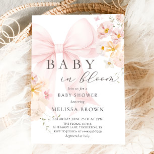 Baby in Bloom Pink Bow Kinderdusche Einladung