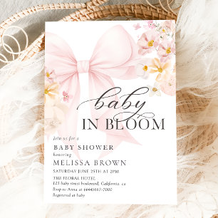 Baby in Bloom Pink Bow Kinderdusche Einladung