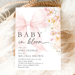 Baby in Bloom Pink Bow Kinderdusche Einladung