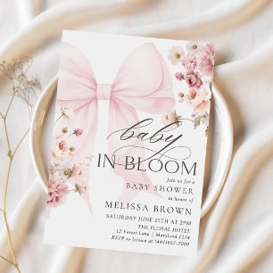 Baby in Bloom Pink Bow Kinderdusche Einladung