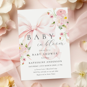 Baby in Bloom Pink Bow Kinderdusche Einladung