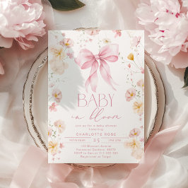 Baby in Bloom Pink Bow Wildblume Babydusche Einladung