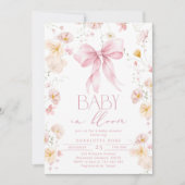 Baby in Bloom Pink Bow Wildblume Babydusche Einladung (Vorderseite)