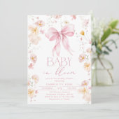 Baby in Bloom Pink Bow Wildblume Babydusche Einladung (Stehend Vorderseite)