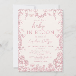 Baby in Bloom Pink Chinoiserie Babydusche Einladung