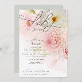 Baby in Bloom Pink Dahlia Bloral Baby Dusche Einladung