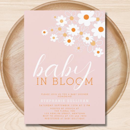 Baby in Bloom Pink Daisy Baby Shower Einladung