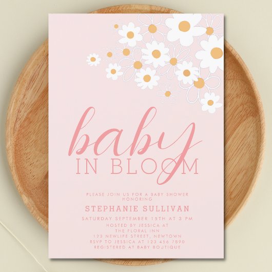 Baby in Bloom Pink Daisy Baby Shower Einladung