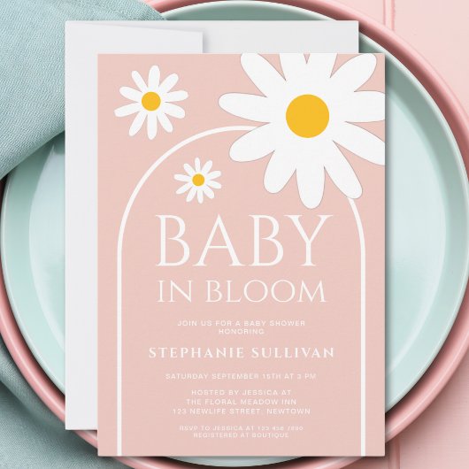 Baby in Bloom Pink Daisy Baby Shower Einladung