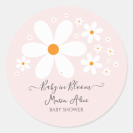 Baby in Bloom Pink Daisy Baby Shower Runder Aufkleber