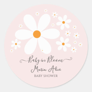 Baby in Bloom Pink Daisy Baby Shower Runder Aufkleber